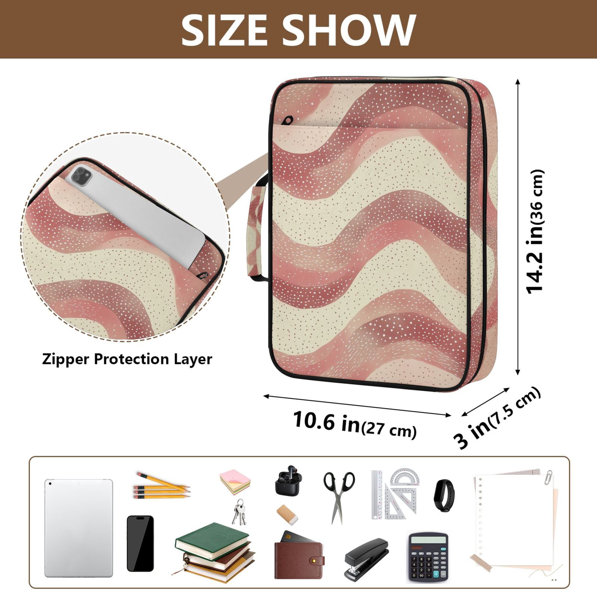 FORMRS Accordion File Folder A4 Size 7-Pocket Expanding Document Organizer Bag with 3 Ring Binder, Soft Pink Pattern