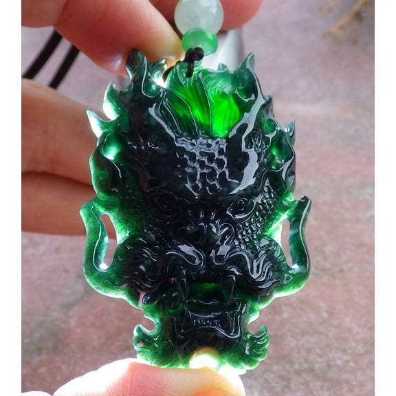 Certified Icy Green Burma 100% Natural A Jade jadeite Pendant Dragon Head Necklace 669078 TN