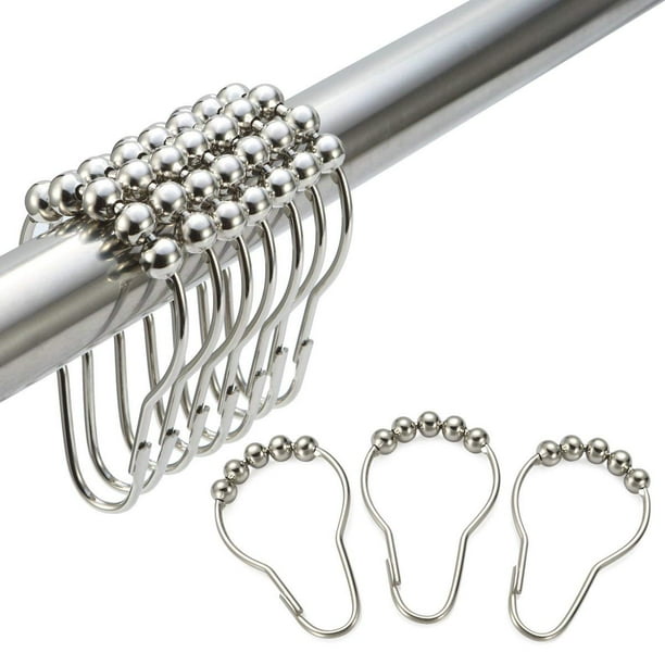 Amazer Rustproof Stainless Steel Shower Curtain Rings Hooks Set of 12