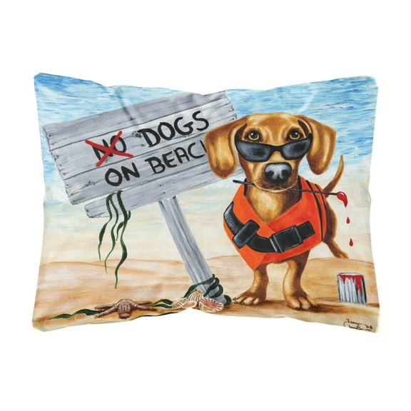 Carolines Treasures AMB1341PW1216 The Dog Beach Dachshund Fabric Decorative Pillow 12H x16W multicolor