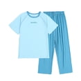 thumbnail image 2 of Cethrio Girls' Pajama Sets Short Sleeve, Knitted 2 Piece Casual Summer Girls' Sleepwear Blue Size 14-15 T, 2 of 4