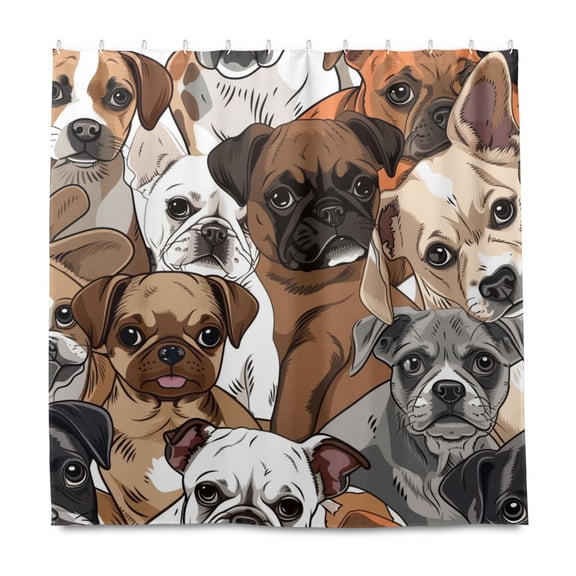 Dailycode Shower Curtain Liners 72x72in Water Resistant Machine Washable Rustproof Grommets Fabric Bath Curtain, Pugs Dog and French Bulldogs