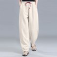 thumbnail image 2 of ABATAB Harem Pants for Women Casual Loose Fit Lantern Pants Drawstring Cotton Linen Trousers with Pockets, 2 of 7