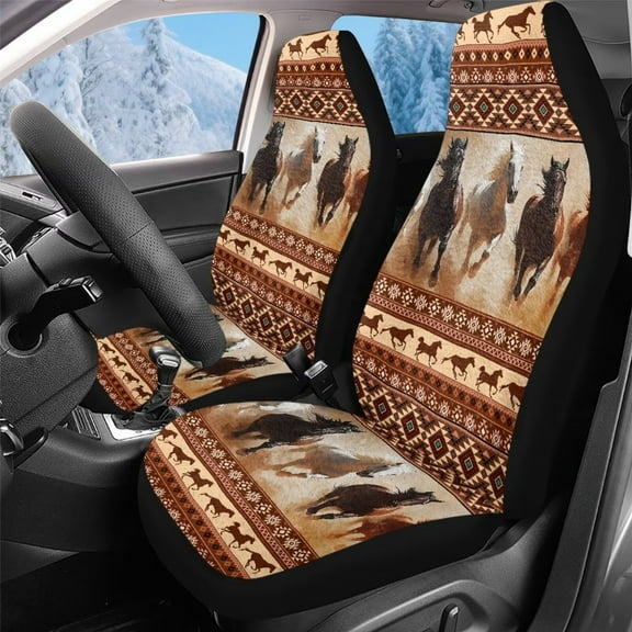 Uorisanigo Car Seat Covers, Western Horse Aztec High Back Automotive Seat Covers 2 Front Seats, Auto Seats Cover Protectors Fit for Most Cars SUV Sedans Tracks Hatchbacks