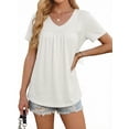 thumbnail image 3 of MOYIKO Womens T Shirts Short Sleeve Pleated Peplum Babydoll Summer Tops V Neck Dressy Casual Tunic, 3 of 7