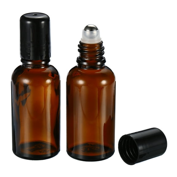 Uxcell 30ml Roller Bottles Amber Glass Essential Oil Roller Ball Black Caps Refillable Sample Containers Brown 3 Pcs