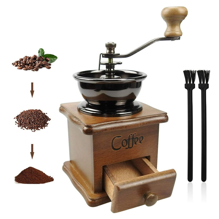 Wooden Manual Coffee Grinder, Cast Iron Burr, Large Capacity
