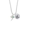 thumbnail image 2 of Delight Jewelry Silvertone Small Fairy with Lime Green Wings Silvertone Script Initial Disc - R - Charm Necklace, 20"+3", 2 of 4