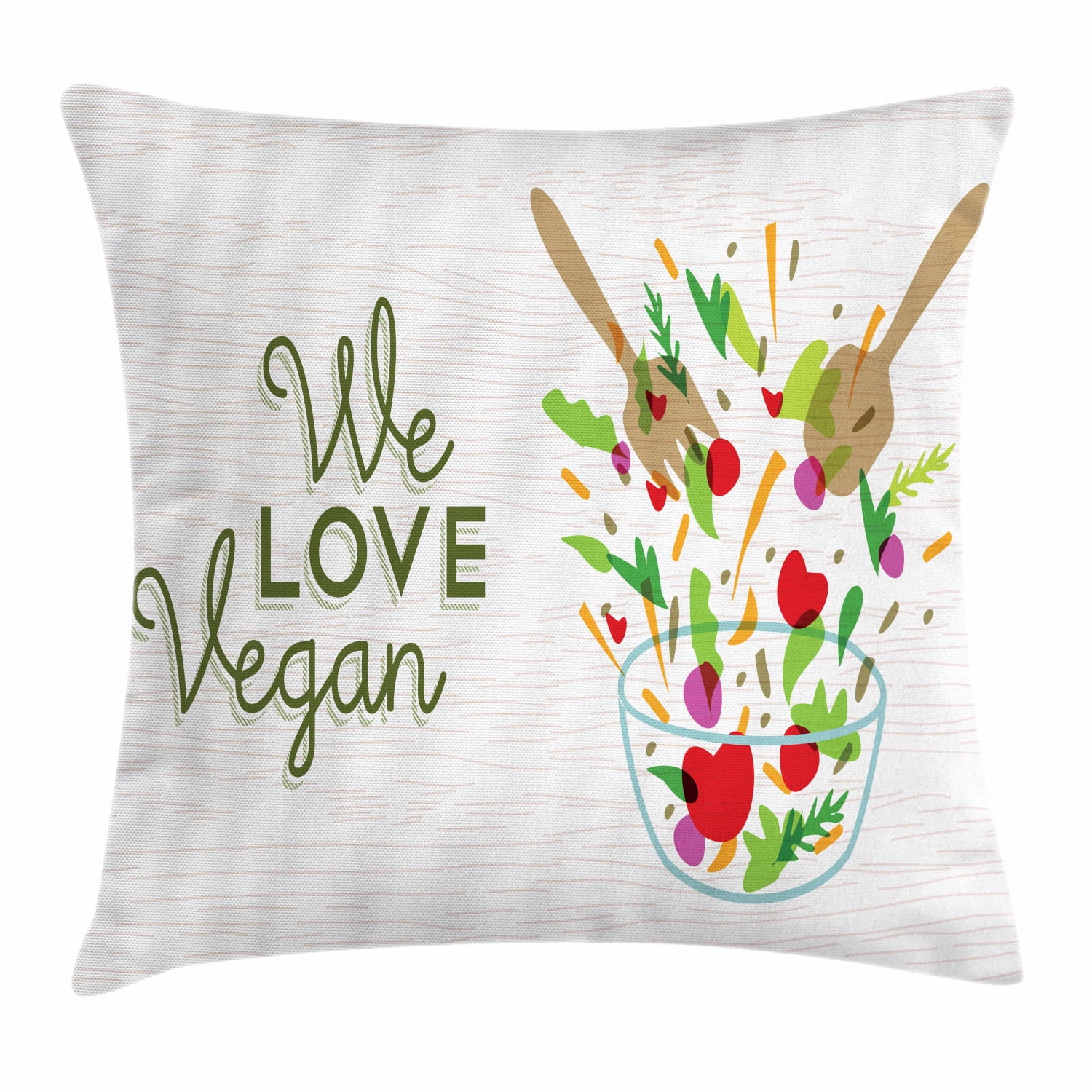 Vegan Throw Pillow Cushion Cover, We Love Vegan Food Concept Text with