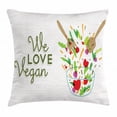 thumbnail image 1 of Vegan Throw Pillow Cushion Cover, We Love Vegan Food Concept Text with Vegetable Fresh Salad Illustration and Utensils, Decorative Square Accent Pillow Case, 16 X 16 Inches, Multicolor, by Ambesonne, 1 of 2
