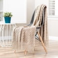 thumbnail image 2 of Chanasya Bevel Round Textured Super Soft Fluffy Acrylic Throw Blanket With Tassels - Warm Cozy Lightweight Woven Tan Blanket for Bed Sofa Chair Couch Cover Living Bed Room (50x65 Inches) Dune, 2 of 3