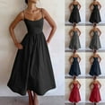 thumbnail image 6 of Alkepwun Summer Dresses for Women Solid Color Low Cut Backless Waist-Cinched Long A-Line Dress Casual Adjustable Spaghetti Strap Flowy Boho Beach Dress, 6 of 6