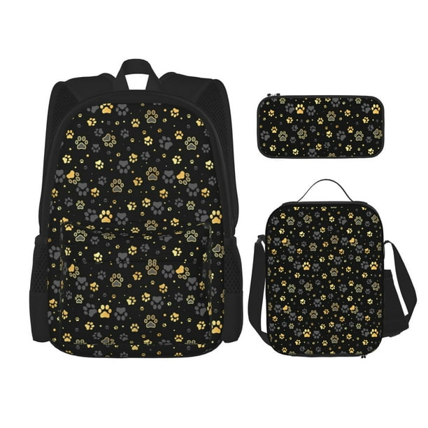 Balery Gold Dog Paw Mochila Escolar 3 en 1 para Niños - Mochila Resistente con Lonchera Térmica y Estuche - Mochila Escolar para Niños y Niñas