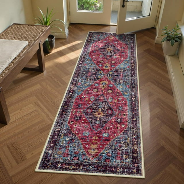 Lahome Runner Rugs for Hallway 2x6, Kitchen Runner Rugs Non Skid Washable, Oriental Machine Washable Non Slip Printed Indoor Throw Carpet Runner for Entryway Bathroom Laundry, Hot Pink
