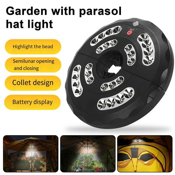 sunsanly Patio Umbrella Lamp Power Display Super Bright Type-C Rechargeable Camping Tent Lamp Outdoor Garden Yard Patio Parasol Umbrella Pole LED Light