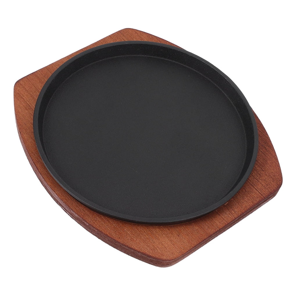 Phenofice Round Wooden Base Grill Pan Set for Barbecue Cooking, Assorted Color Tray for Outdoor and Indoor Use