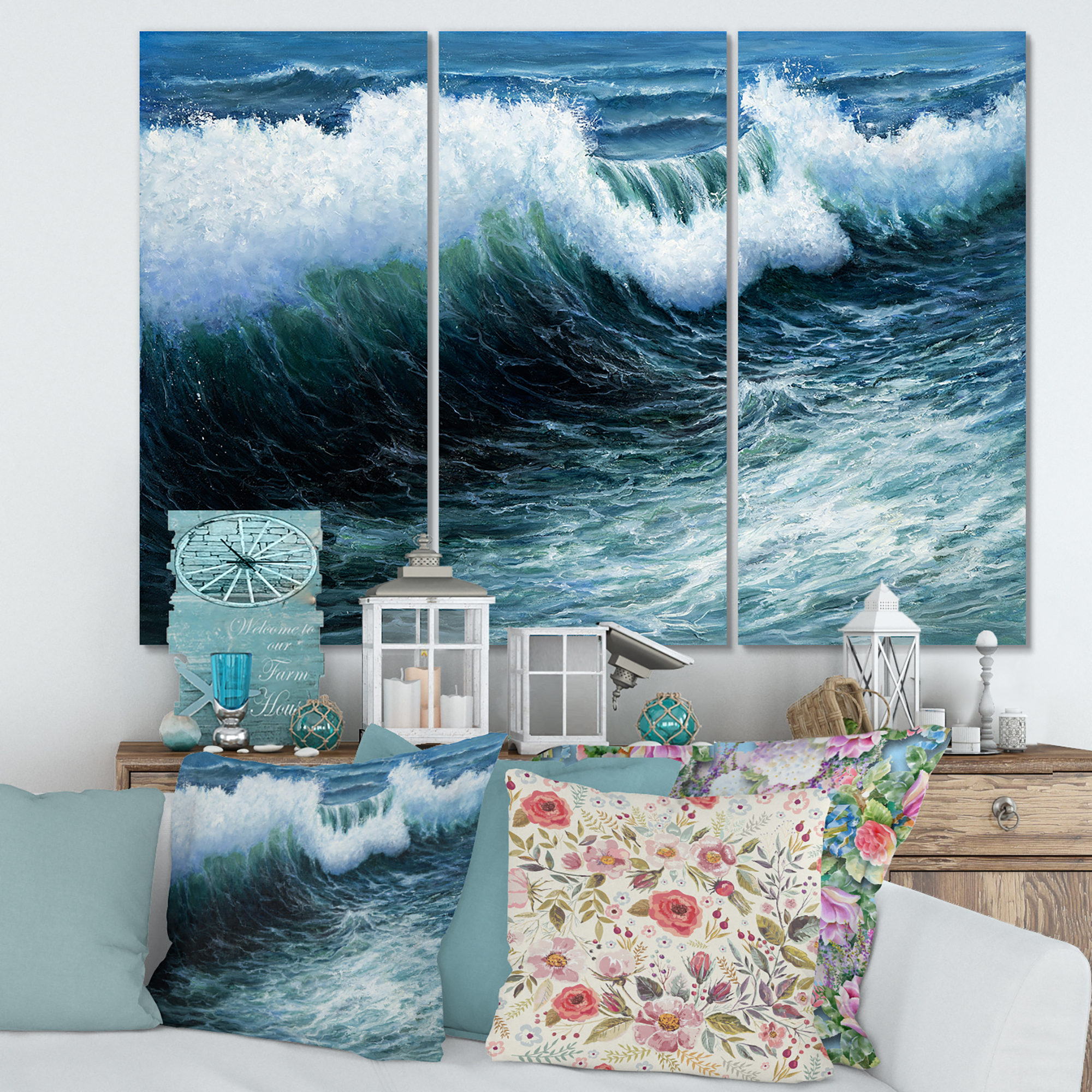 Designart ' The Ocean With Storm Waves ' Nautical & Coastal Canvas Wall Art Print
