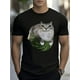thumbnail image 1 of [Men's Graphic Tee] Comfortable Men's Casual Graphic T-Shirt | Funny Cat & Watermelon Design, Black Short Sleeve Tee for Summer Outings, 1 of 5