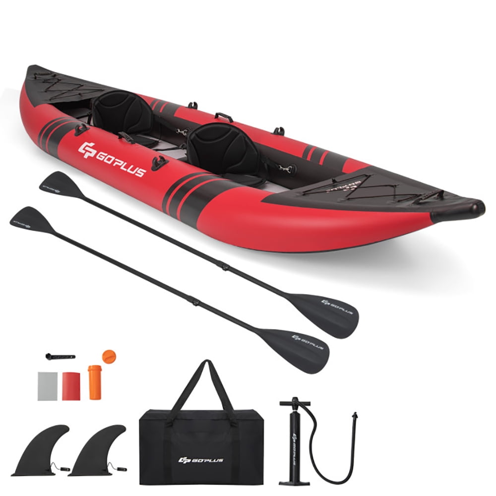 Spaco Inflatable 2-person Kayak Set with Aluminium Oars and Repair Kit-Red, Inflatable Vinyl Kayak for Lakes and Rivers
