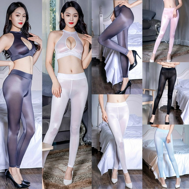ALSLIAO Sexy Women Sheer Leggings Silky Shiny Trousers Stretch