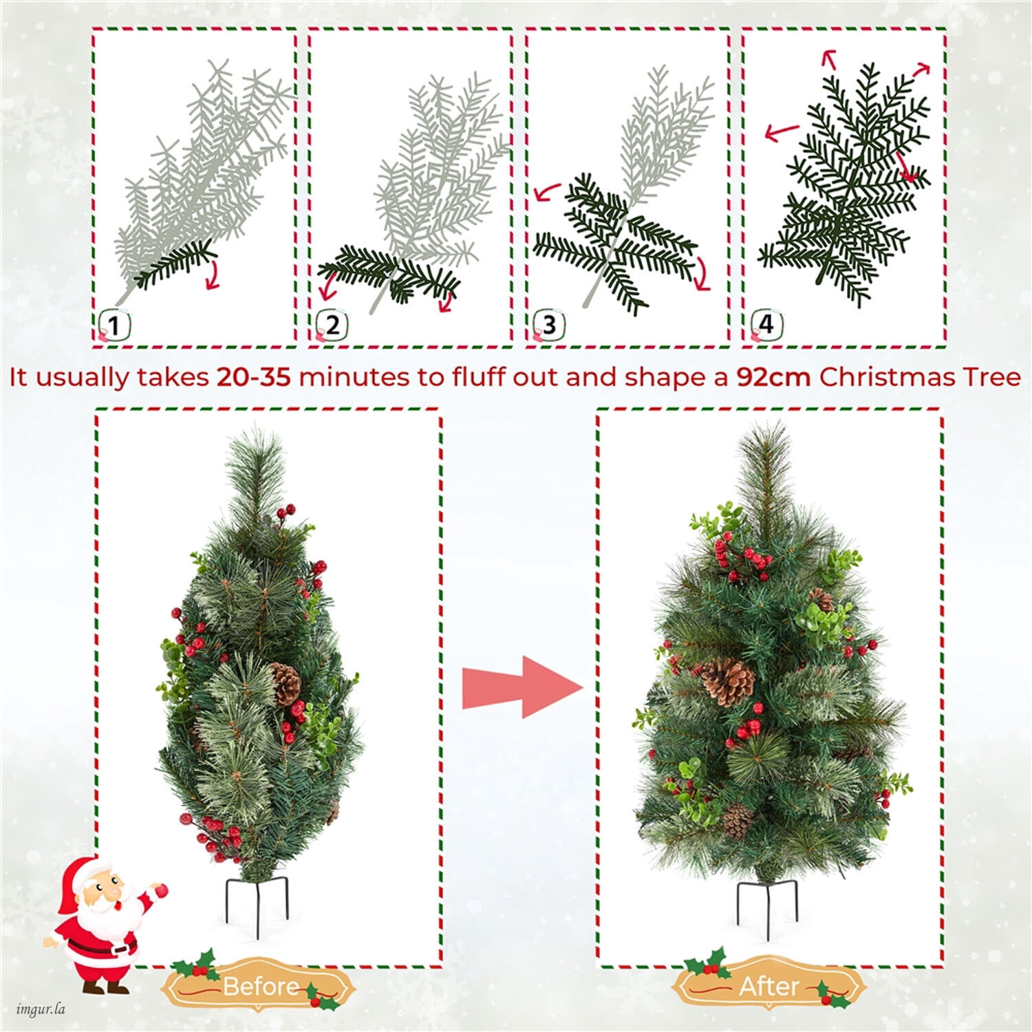 Alden Design Set of 2 3FT Pre-lit Outdoor Pathway Christmas Trees with Stakes,Red Berries and Pinecones for Driveway, Yard, Garden, Green