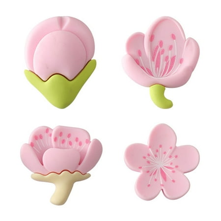 

greenhome 4Pcs Refrigerator Magnets Cartoon Three-dimensional Realistic Look Strong Adsorption Removable Decorative DIY 3D Sakura Shape Fridge Magnetic Stickers for Home