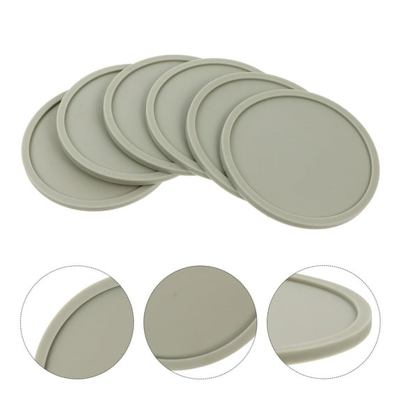 SOPOTUTU 6Pcs Round Coaster Heat Insulation Cup Mats Grey PVC Plastic
