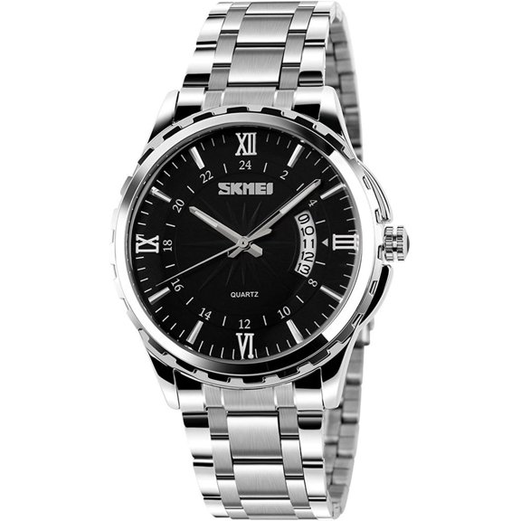 Mens Classic Casual Quartz Watch Luminous Hand Stainless Steel Band Roman Numeral Date Watch