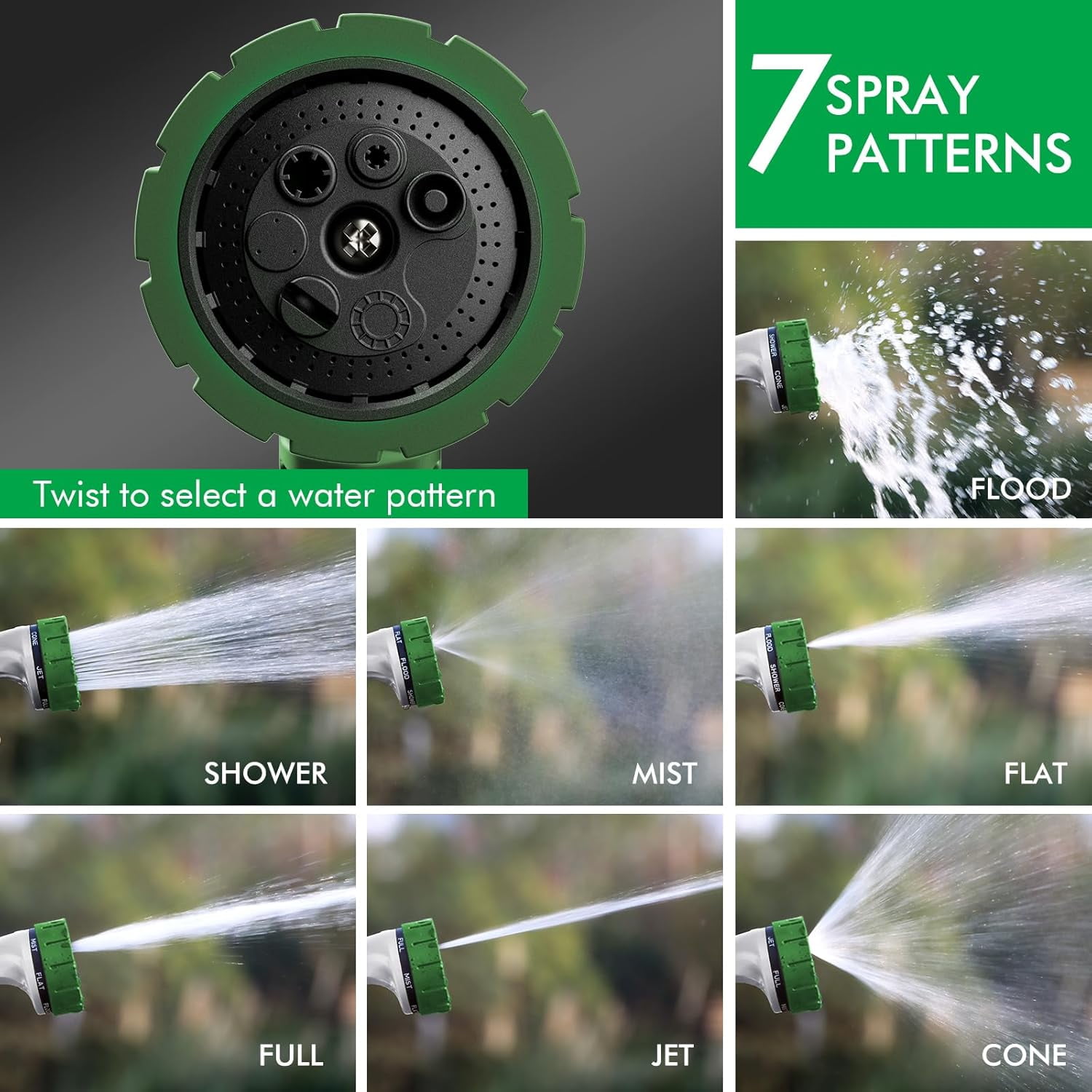 Heavy Duty Hose Nozzle, Metal Garden Water Hose Sprayer with 7 Watering Patterns, Thumb Control, On Off Valve, High Pressure Nozzle Sprayer for Watering Plants, Car and Pet Washing, Blue