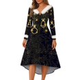 thumbnail image 2 of Women's Christmas Party Printed Vintage Midi Casual Cocktail Festive Dress for Holiday Celebration and Party Events with Retro Style,Black,3XL, 2 of 6