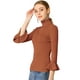 thumbnail image 1 of Suéter De Cuello Alto De Manga Larga Con Volantes Para Mujer Jersey De Punto Elástico Con Corte Ajustado Caramelo XL, 1 of 6