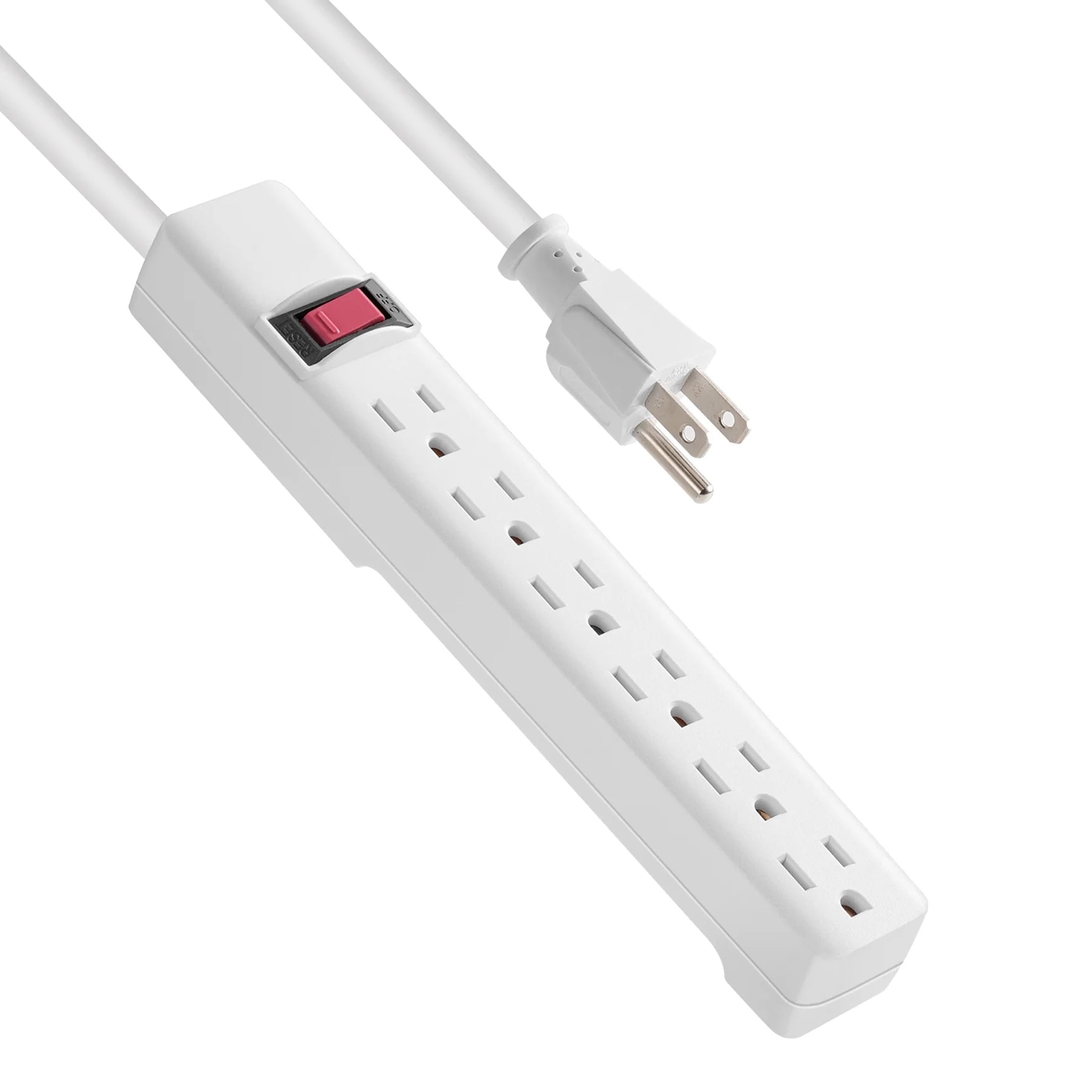 Hyper Tough 6-Outlet Indoor Power Strip, 2.5 ft Extension Cord, ETL Certified, White
