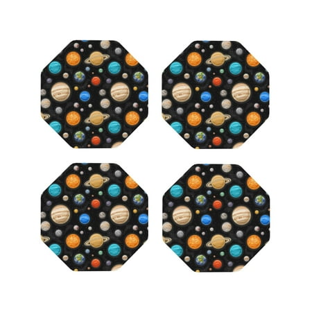 

Honeii Planets In Deep Space Print Leather Coaster Set of 4 Ideal for Safeguarding Your Furniture from Drinks Spills and Effortless Cleanup-Octagon