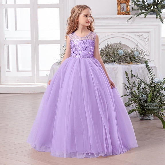 Maqroz Girls Sequin Dresses Sleeveless Tulle Holiday Flower Tutu Dresses Floral Floor Length Dress Mesh Graduation Lace Pleated Dresses formal Wedding Party Evening formal Pegeant Dance 8-14 Years