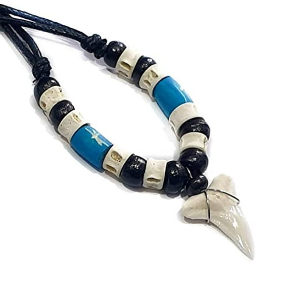 Swimmi Pendentif Mako Requin Naturel Perles de Surf Collier pour Hommes Femmes GA380, Bleu, Blanc, Noir
