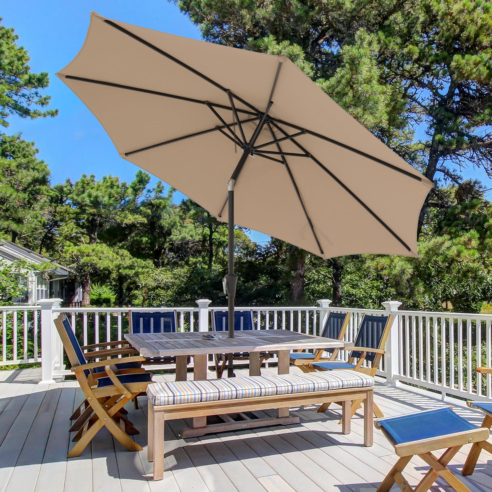 COBANA 9ft Patio Umbrella, Outdoor Table Market Umbrella with Push Button Tilt and Crank, Beige