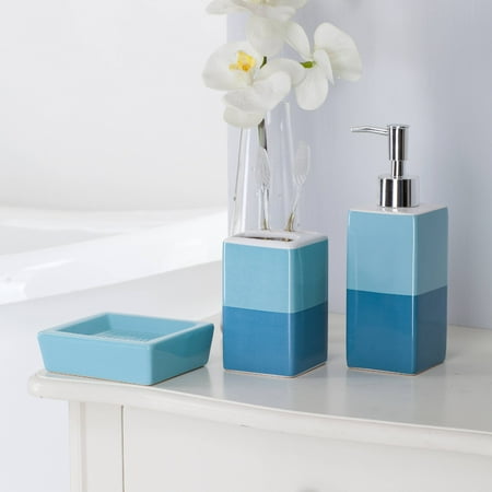 Mainstays 17-Piece Bathroom Set, Blue Stripe