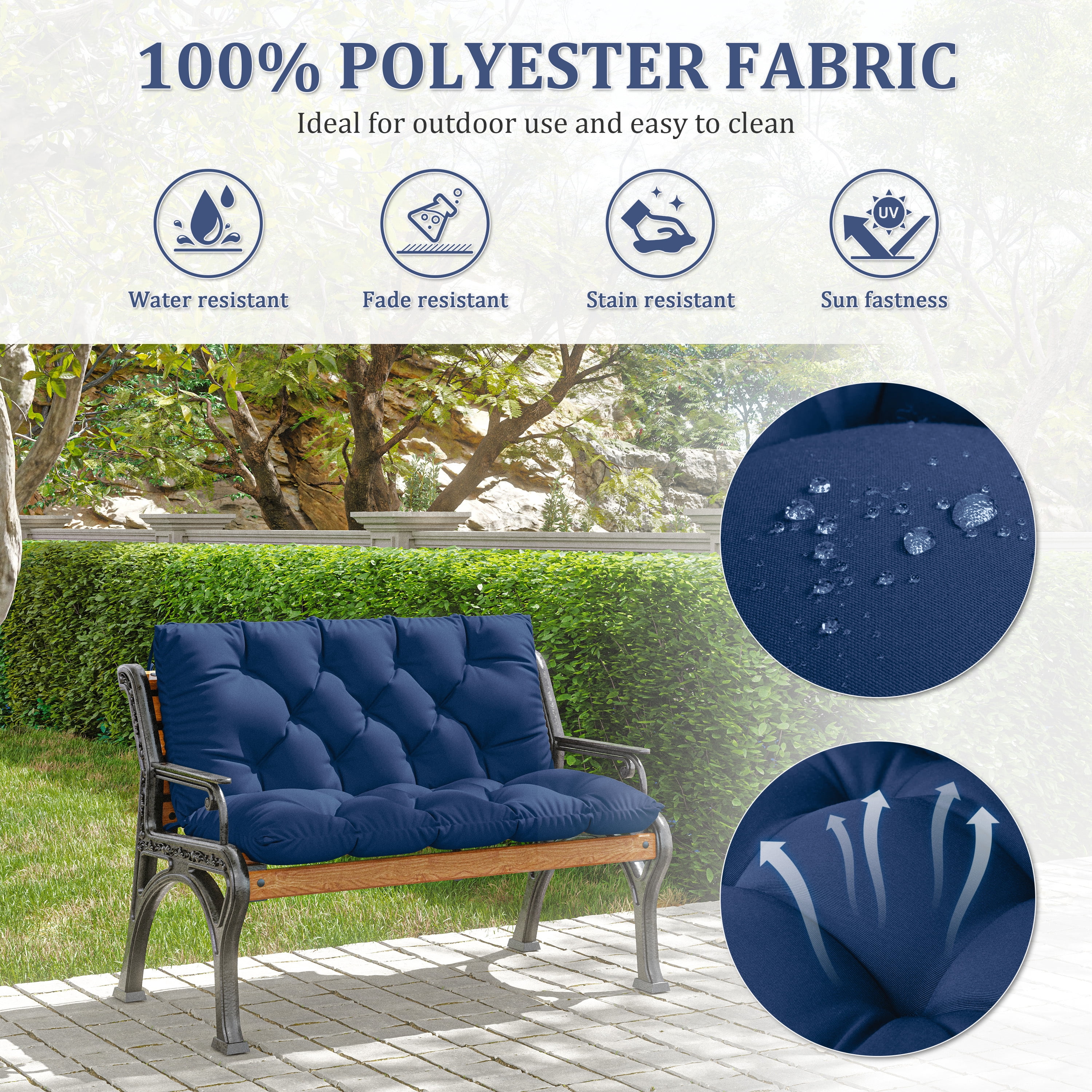 Kimunuk Outdoor Porch Swing Cushion, 40" X 40" X 5" Waterproof Bench Chair Replacement Cushion with 6 Ties for Patio, Blue