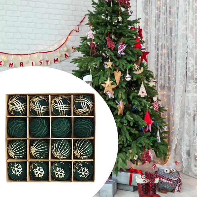 16 adornos navideños en forma de bola, manualidades, decoración, adornos para árboles de Navidad para el hogar, aniversarios, San Valentín verde oscuro