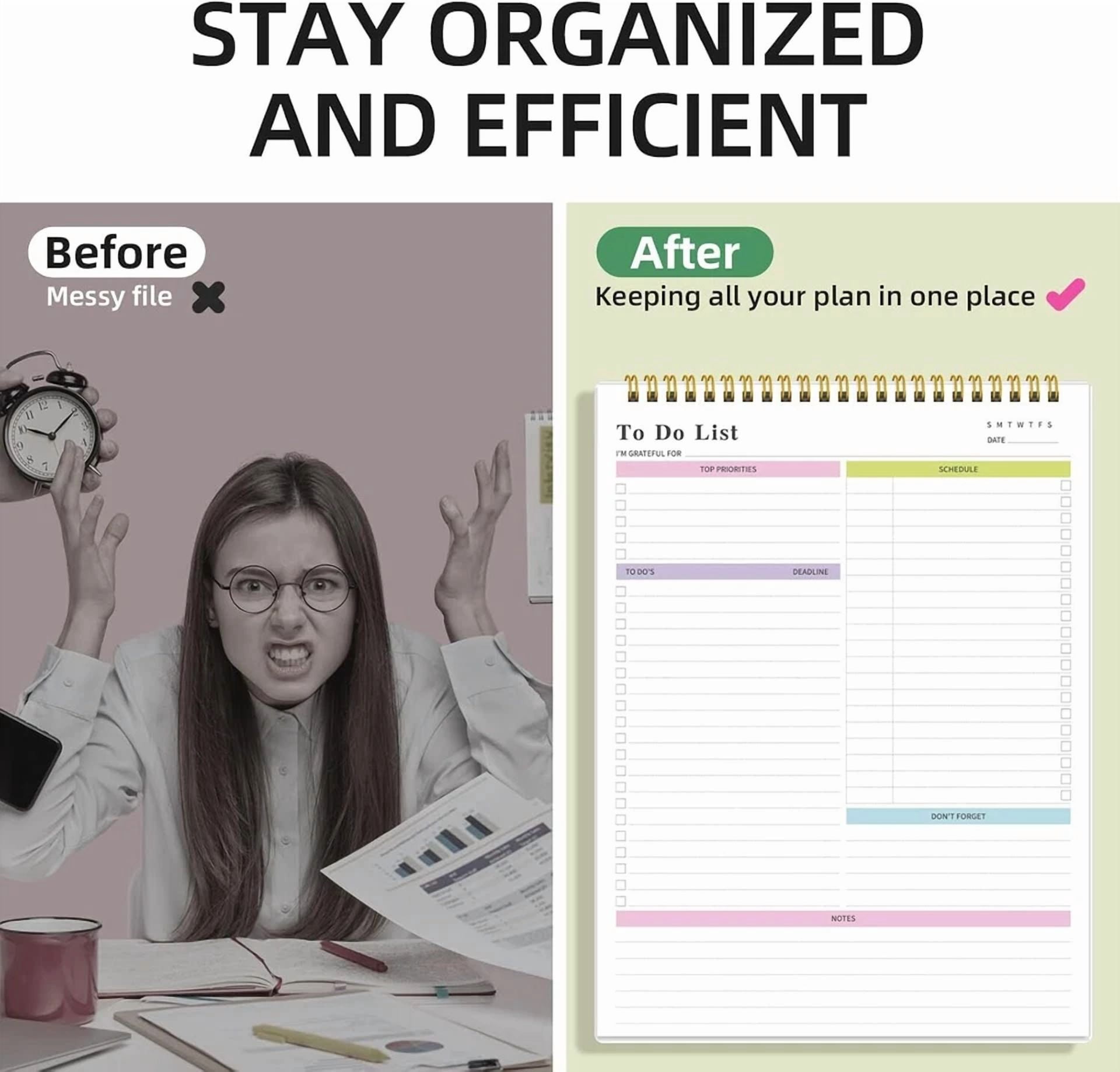 To Do List Notepad Undated, Daily To Do List Notebook (8.5"X 11") Spiral Dail...