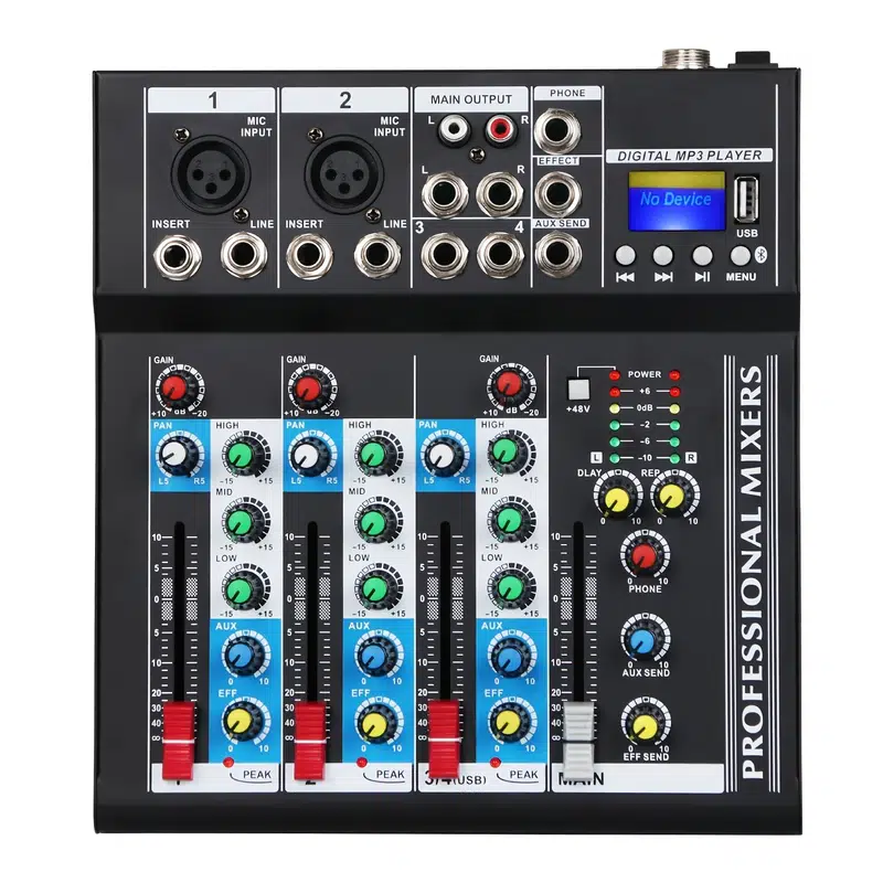 Depusheng HT4 Portable Sound Mixing 4 Channel Audio Mixer Mini Computer Recording Playback Phantom -