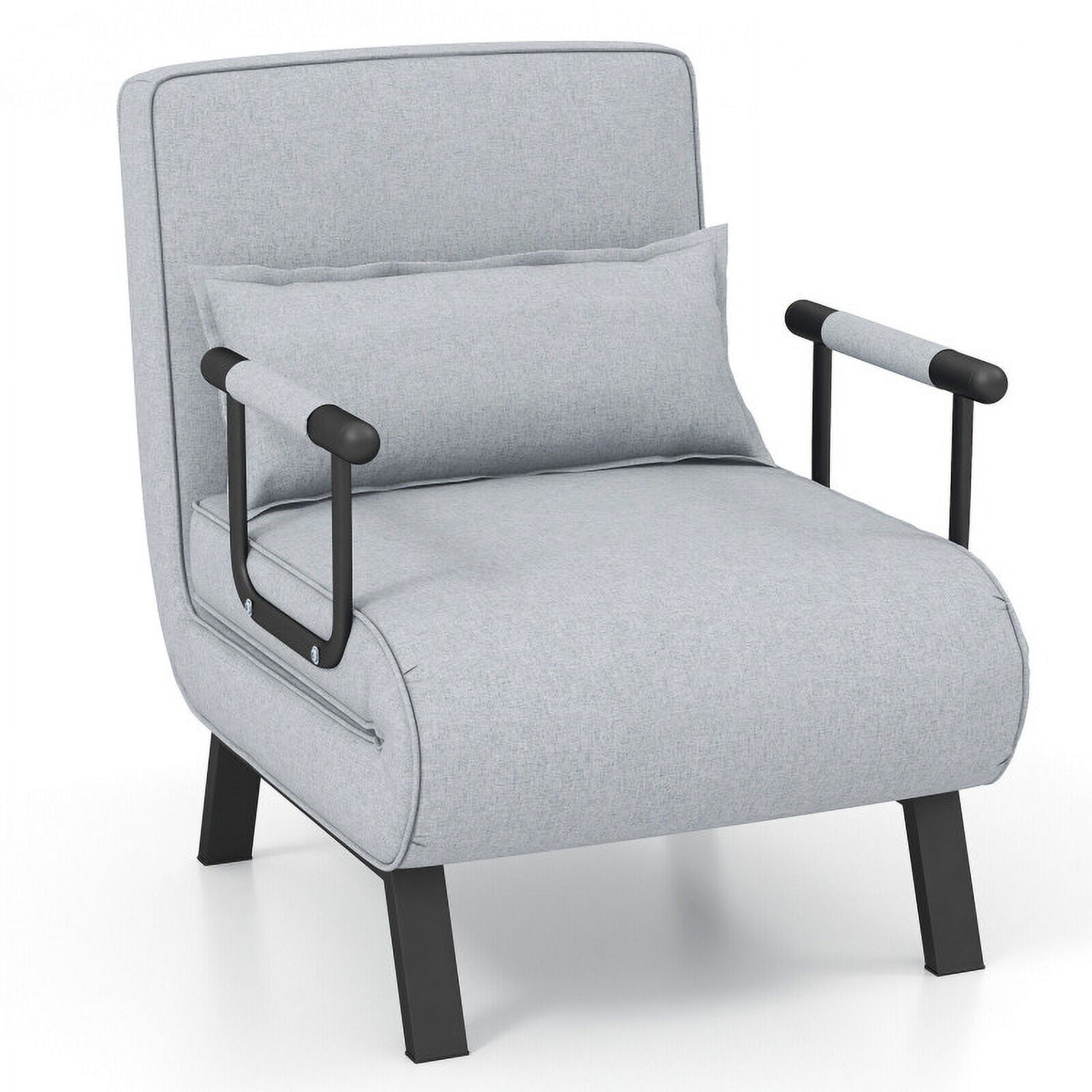 Folding Chair Bed, Folding 6 Position Convertible Sleeper Bed Armchair Lounge Couch with Pillow, Cozy Futon Chair for Small Spaces, Office, Light Gray Folding Chair Bed, Folding 6 Position Convertible Sleeper Bed Armchair Lounge Couch with Pillow, Cozy Futon Chair for Small Spaces, Office, Light Gray