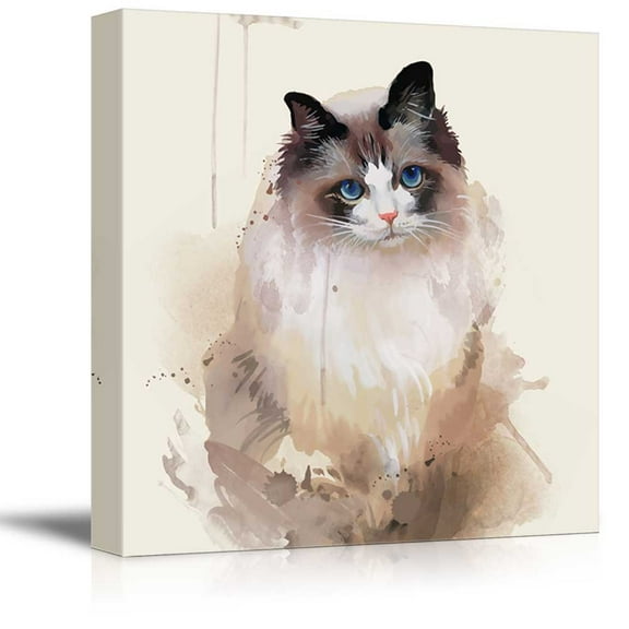 wall26 Square Cat Series Canvas Wall Art - Watercolor Painting Style Kitty - Giclee Print Gallery Wrap Modern Home Art Ready to Hang - 24x24 inches