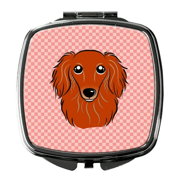 Carolines Treasures BB1214SCM Checkerboard Pink Longhair Red Dachshund Compact Mirror BB1214SCM  multicolor