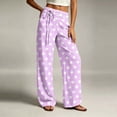 thumbnail image 6 of hoksml Women's Polka Dot Wide Leg Pants Fold Over Drawstring High Waist Casual Everyday Trousers, 6 of 6