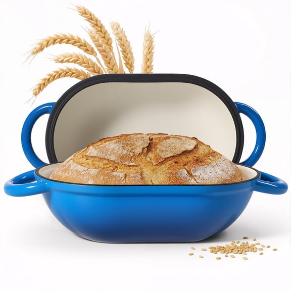 2 Qt Oval Dutch Oven For Bread Baking Enamelled Cast Iron Sourdough Loaf Pan With Lid Heavy-duty Non Stick Homemade Blue