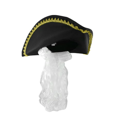 Tricorn Tricorne Tri-Corn Hat With Hair George Washington Costume Accessory