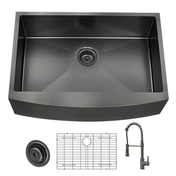 33 inch Farmhouse Stainless Steel Kitchen Sink, Handmade Modern Apron-front Single Bowl Farm Kitchen Sink with Faucet Accessories