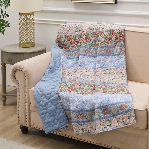 Greenland Home Fashions Kressida Multi-Floral Quilted Throw Blanket for Adults, 50" x 60"
