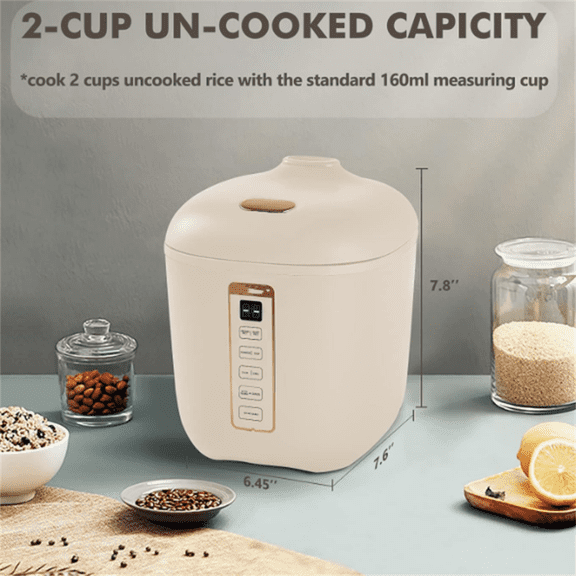 Mini Rice Cooker 2 Cups Uncooked, 1.2L Rice Cooker Small, Portable Non-Stick Small Travel Rice Maker, , Smart Control Multifunction Cooker with 24 Hours Timer Delay & Keep Warm Function, Beige